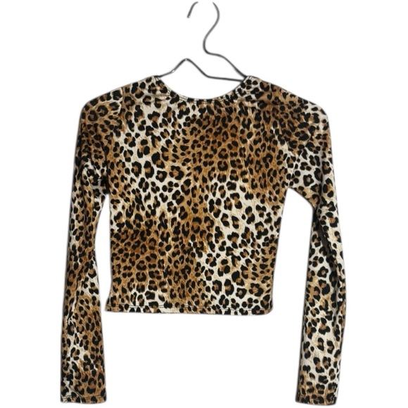 Unbranded Leopard Print Brown/Black Long Sleeve Stretchy Fitted Women's Crop Top - Picture 13 of 16